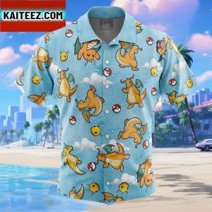 Dragonite Pattern Pokemon Gift For Family In Summer Holiday Button Up Hawaiian Shirt