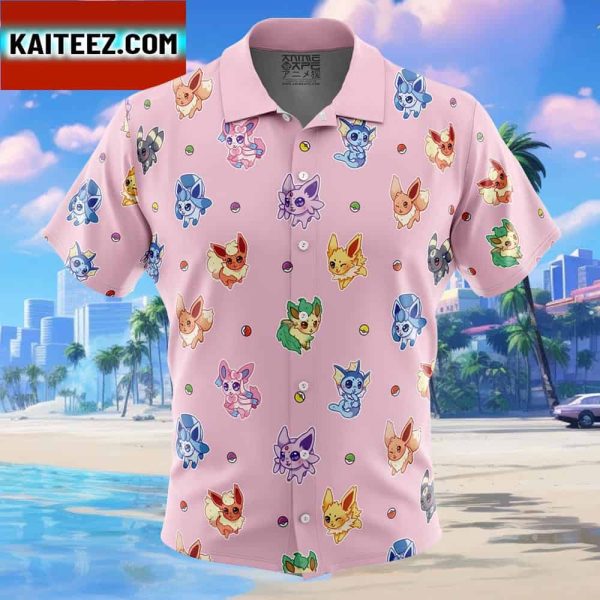 Eevelutions Pattern Pokemon Pattern Gift For Family In Summer Holiday Button Up Hawaiian Shirt