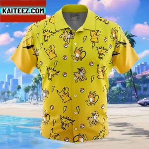 Electric Type Pattern Pokemon Gift For Family In Summer Holiday Button Up Hawaiian Shirt