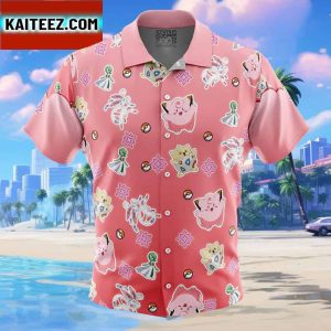 Fairy Type Pattern Pokemon Gift For Family In Summer Holiday Button Up Hawaiian Shirt