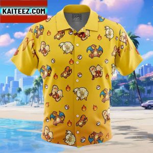 Fire Type Pattern Pokemon Gift For Family In Summer Holiday Button Up Hawaiian Shirt