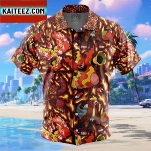 Fire Type Pokemon Pokemon Gift For Family In Summer Holiday Button Up Hawaiian Shirt