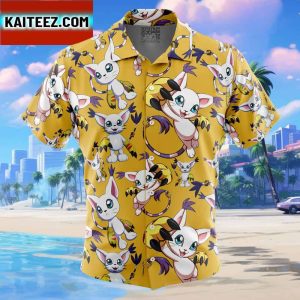 Gatomon Digimon Gift For Family In Summer Holiday Button Up Hawaiian Shirt