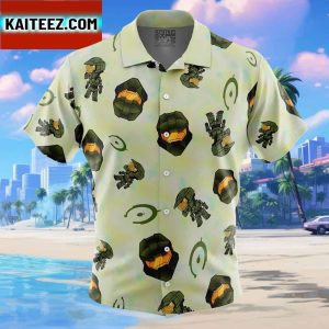 Halo Pattern Gaming Gift For Family In Summer Holiday Button Up Hawaiian Shirt