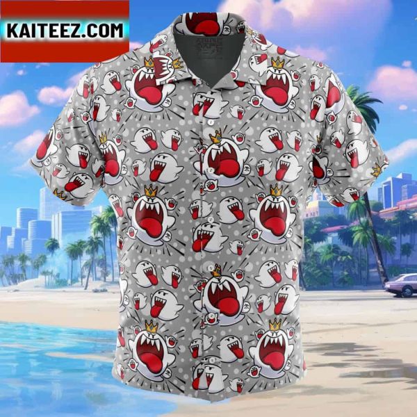 King Boo and Boo Ghosts Super Mario Bros Gift For Family In Summer Holiday Button Up Hawaiian Shirt