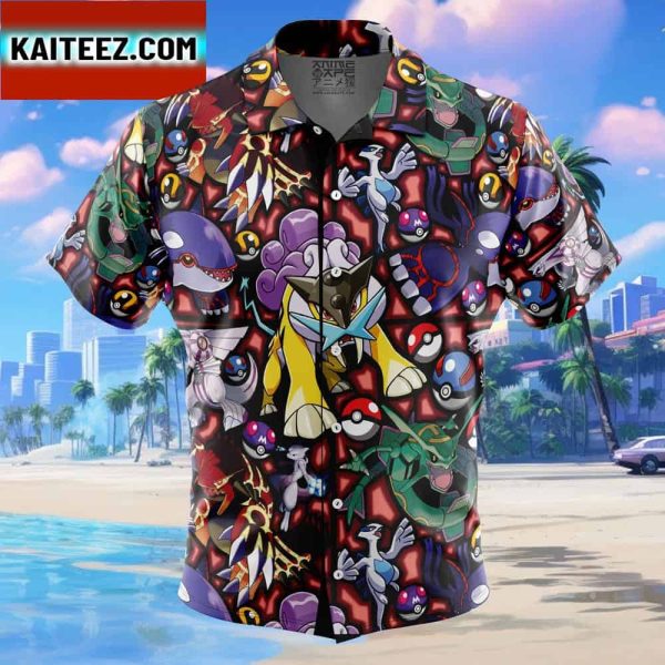 Legendary Pokemon Pokemon Gift For Family In Summer Holiday Button Up Hawaiian Shirt