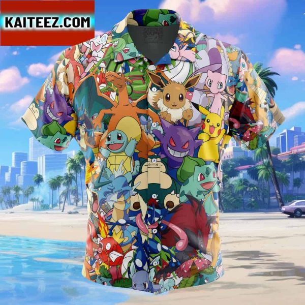 Magical Creatures Pokemon Gift For Family In Summer Holiday Button Up Hawaiian Shirt