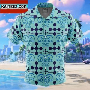 Marine x World Government One Piece Gift For Family In Summer Holiday Button Up Hawaiian Shirt