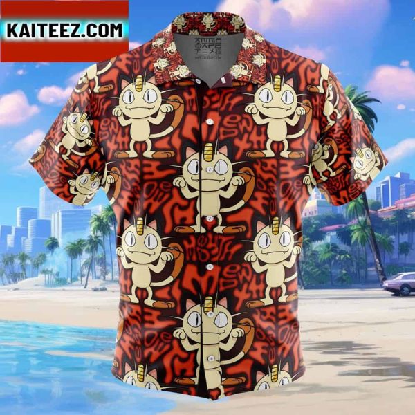 Meowth Pokemon Gift For Family In Summer Holiday Button Up Hawaiian Shirt