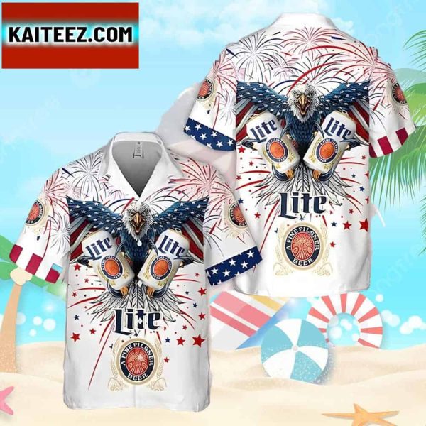 Miller Lite Beer Fireworks Eagle Independence Day Hawaiian Shirt