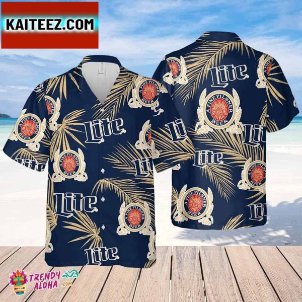 Miller Lite Hawaiian Palm Leaves Pattern Shirt Beer Summer Party Hawaiian Shirt Schlitz Beer Shirt