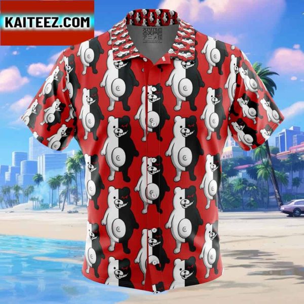 Monokuma Danganronpa Gift For Family In Summer Holiday Button Up Hawaiian Shirt