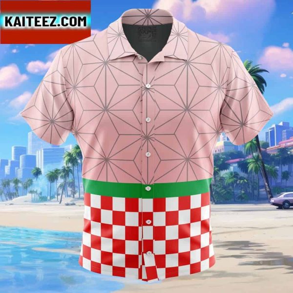 Nezuko Kamado Demon Slayer Gift For Family In Summer Holiday Button Up Hawaiian Shirt