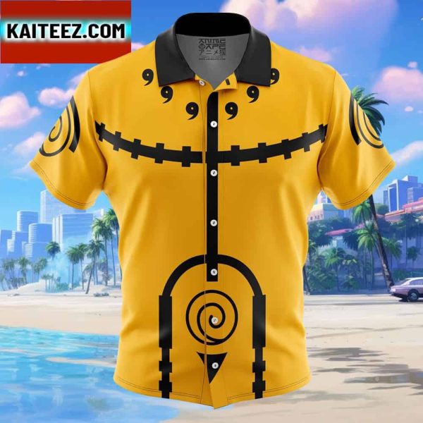 Nine-Tails Chakra Mode Naruto Gift For Family In Summer Holiday Button Up Hawaiian Shirt