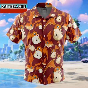 Patamon Digimon Gift For Family In Summer Holiday Button Up Hawaiian Shirt