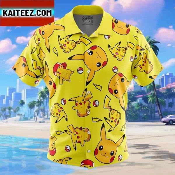 Pikachu Pattern Pokemon Gift For Family In Summer Holiday Button Up Hawaiian Shirt