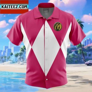 Pink Ranger Mighty Morphin Power Rangers Gift For Family In Summer Holiday Button Up Hawaiian Shirt