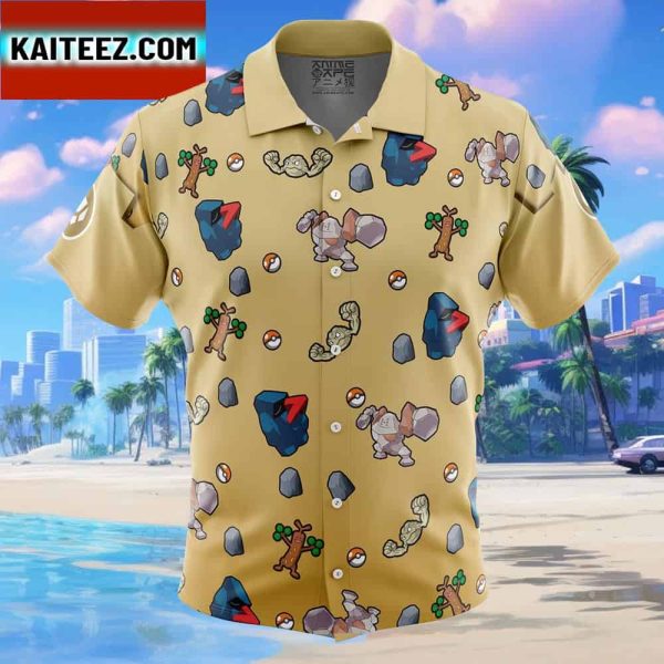 Rock Type Pattern Pokemon Gift For Family In Summer Holiday Button Up Hawaiian Shirt