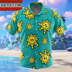 Shine Sprite Pattern Super Mario Gift For Family In Summer Holiday Button Up Hawaiian Shirt