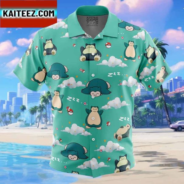 Snorlax Pattern Pokemon Gift For Family In Summer Holiday Button Up Hawaiian Shirt