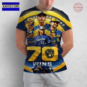MLB Milwaukee Brewers Own Best Record Baseball First Team Reach 70-Win Mark All Over Print T-Shirt