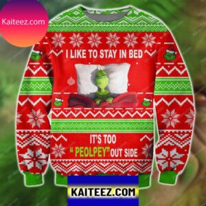 3d All Over Printed The Grinch I Like To Stay In Bed Christmas Ugly Sweater