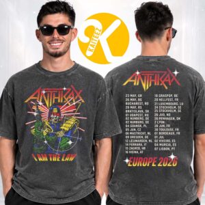 Anthrax Merch Europe Tour 2026 I Am The Law Tour Dates Two Sided Washed T-Shirt