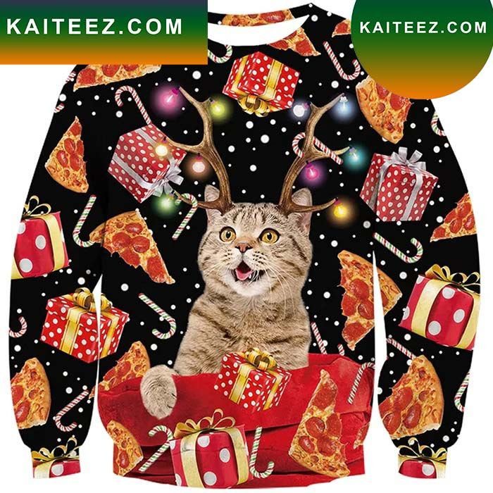 Antlers Cat Pizza Ugly Christmas Sweater Antlers Cat Pizza Ugly Christmas Sweater