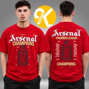 Arsenal Merch Premier League Champions 25 26 Red Two Sided Unisex T-Shirt