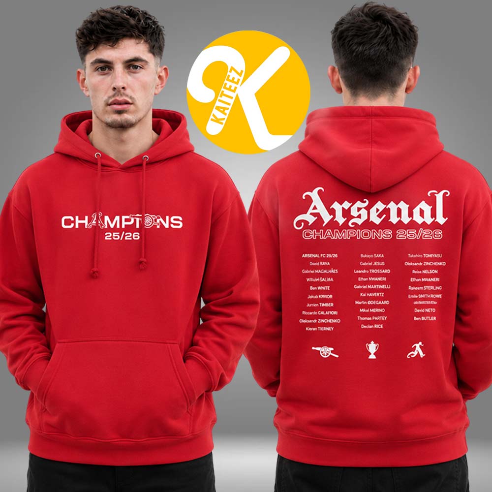 Arsenal Merch Premier League Champions 25 26 Squad All Player Two Sided Unisex Hoodie Arsenal Merch Premier League Champions 25 26 Squad All Player Two Sided Unisex Hoodie