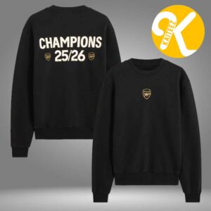 Arsenal Merch Premier League Champions 25 26 Text Black Unisex Sweatshirt