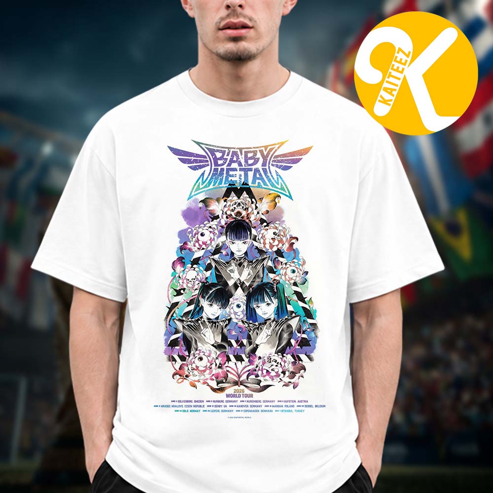 Babymetal Poster Europe Tour 2026 Schedule Art By Peach Momoko Unisex T-Shirt Babymetal Poster Europe Tour 2026 Schedule Art By Peach Momoko Unisex T-Shirt