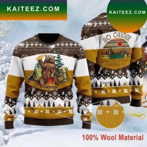 Bear Beer Campfire Yellow Wool Knitted Ugly Sweater