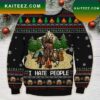 Bear Beer Campfire Yellow Wool Knitted Ugly Sweater