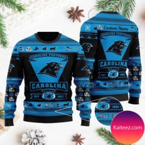 Carolina Panthers Football Team Logo Custom Name Personalized Christmas Ugly Sweater