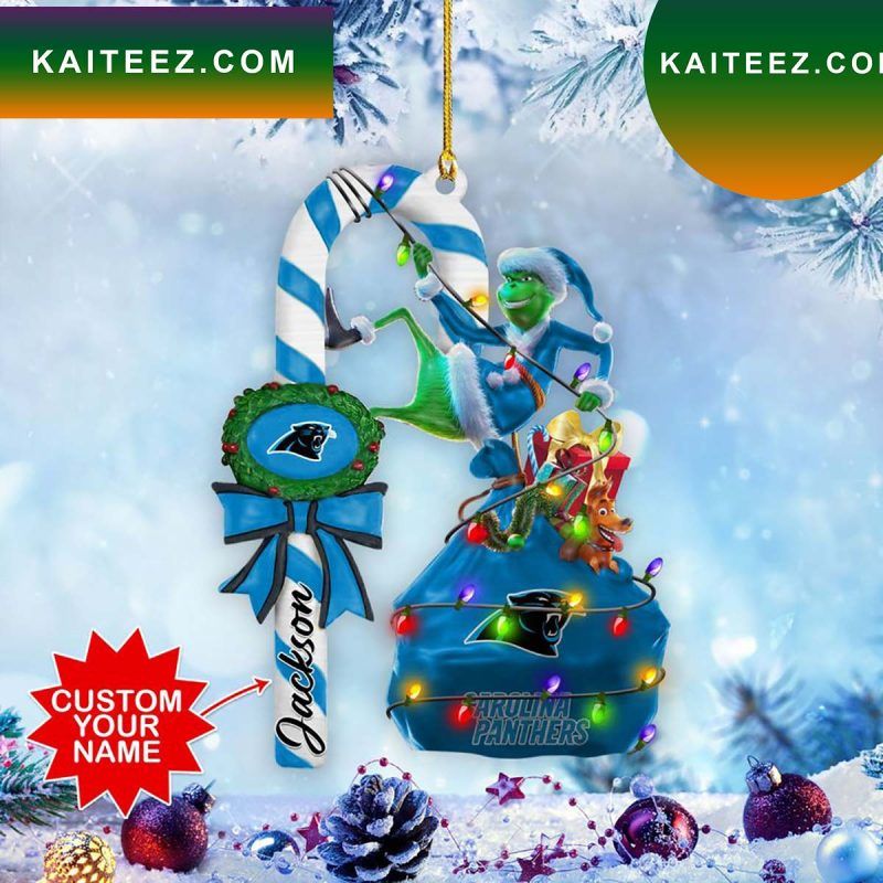 Carolina Panthers NFL Custom Name Grinch Candy Cane Grinch Decorations Outdoor Ornament Carolina Panthers NFL Custom Name Grinch Candy Cane Grinch Decorations Outdoor Ornament