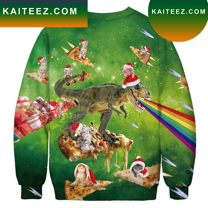 Cat Pig And Rex Pizza Fest Ugly Christmas Sweater Cat Pig And Rex Pizza Fest Ugly Christmas Sweater