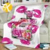 Chanel No.5 Pink And Purple Perfume Bottle With Roses In White Background Blanket