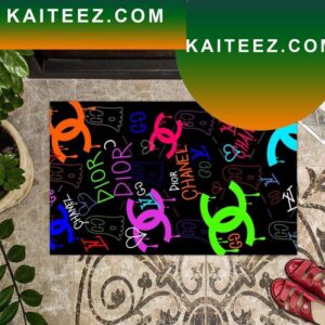 Chanel x Dior x Gucci x LV Word Art In The Black Background Doormat