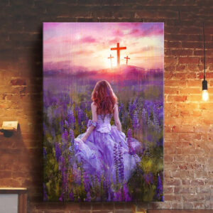 Christian Girl In The Violet Flower Field Jesus Wall Art Decor Poster Canvas