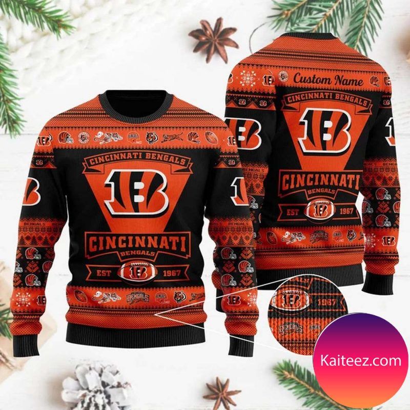 Cincinnati Bengals Football Team Logo Custom Name Personalized Christmas Ugly Sweater Cincinnati Bengals Football Team Logo Custom Name Personalized Christmas Ugly Sweater
