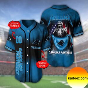 Custom Name And Number Metallica Band Carolina Panthers NFL Flag America Baseball Jersey