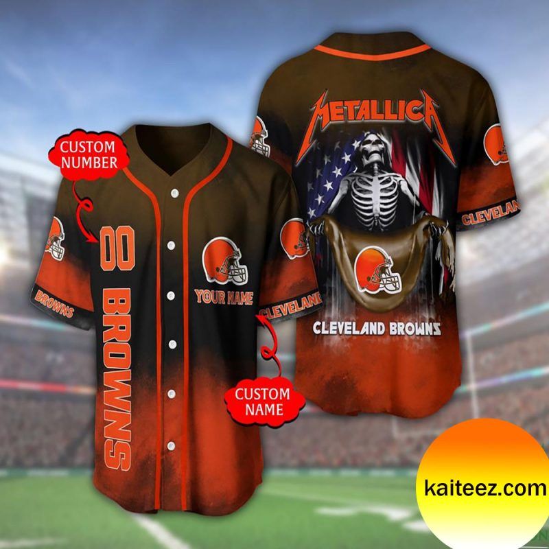 Custom Name And Number Metallica Band Cleveland Browns NFL Flag America Baseball Jersey Custom Name And Number Metallica Band Cleveland Browns NFL Flag America Baseball Jersey