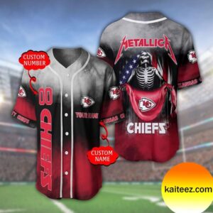 Custom Name And Number Metallica Band Kansas City Chiefs NFL Flag America Baseball Jersey