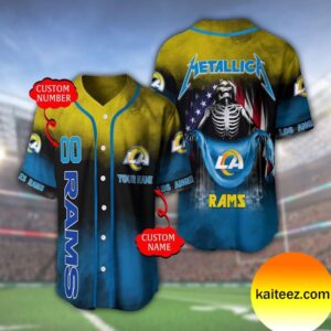 Custom Name And Number Metallica Band Los Angeles Rams NFL Flag America Baseball Jersey