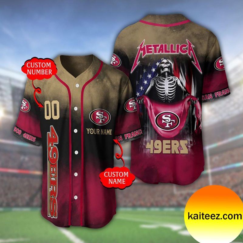 Custom Name And Number Metallica Band San Francisco 49ers NFL Flag America Baseball Jersey Custom Name And Number Metallica Band San Francisco 49ers NFL Flag America Baseball Jersey