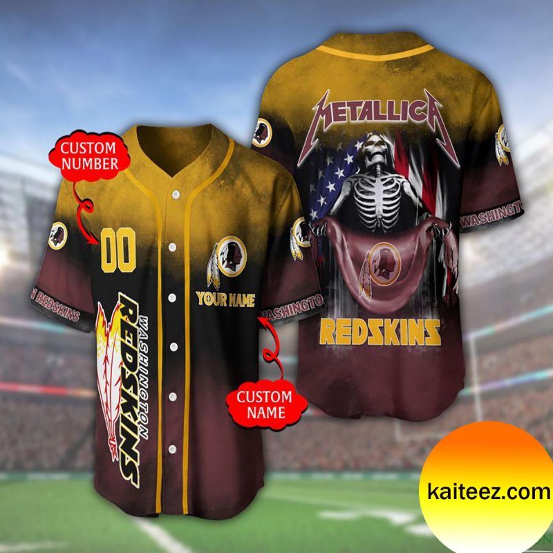 Custom Name And Number Metallica Band Washington Redskins NFL Flag America Baseball Jersey Custom Name And Number Metallica Band Washington Redskins NFL Flag America Baseball Jersey