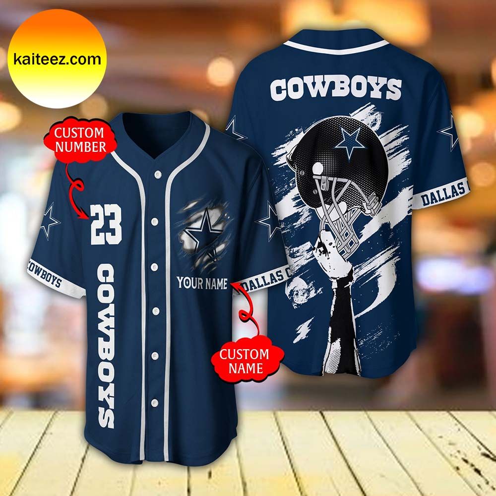 Custom Name Dallas Cowboys Helmet Pattern Baseball Jersey Custom Name Dallas Cowboys Helmet Pattern Baseball Jersey