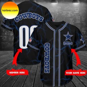 Custom Name Dallas Cowboys Lighting Pattern Black Baseball Jersey