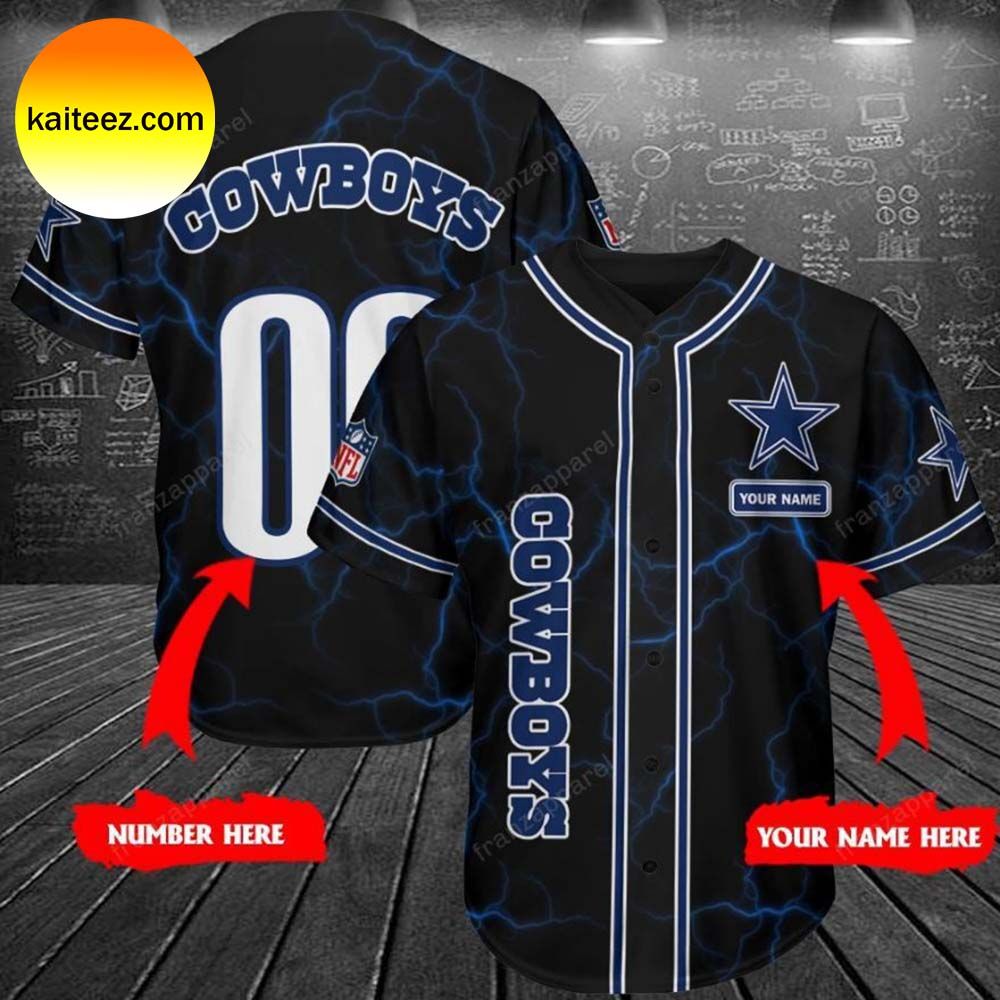 Custom Name Dallas Cowboys Lighting Pattern Black Baseball Jersey Custom Name Dallas Cowboys Lighting Pattern Black Baseball Jersey